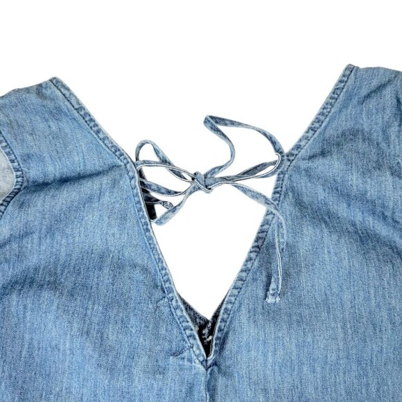True Craft Womens Sleeveless Denim Tiered Dress Size L V-Neck & Back Tie Closure - Picture 13 of 16